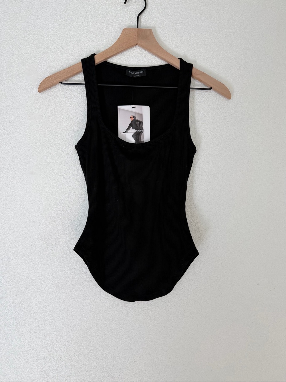 Naked Wardrobe Black Rib Tank Top, Sleeveless Scoop Neck, Size Small